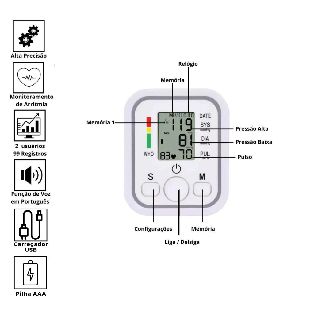 Aparelho Medidor De Pressão Arterial Digital De Braço - Imagem 9