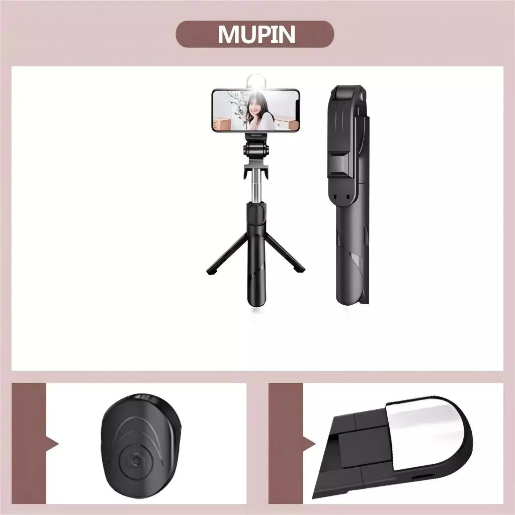 Bastão Pau de selfie Tripé Retrátil Com Luz LED Controle Bluetooth Celular - Imagem 3