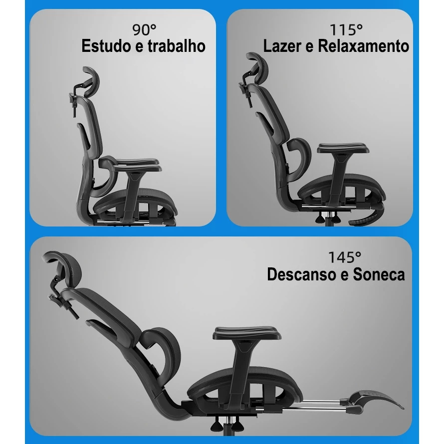 Cadeira Escritório Ergonômica Presidente Regulagem De Altura Base Giratória Preto cinza gamer - Imagem 2