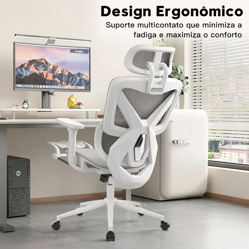 Cadeira Gamer/Home Office Ajustável com Pé, Braço 6D, Suporte Lombar e Cabeça - Ergonômica para Estudo e Trabalho, 150kg - Imagem 5