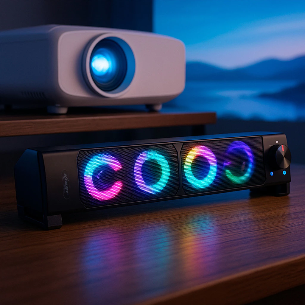 Caixa de Som SoundBar Pc Gamer Subwoofer P2 Led Rgb Pc Notebook Celular Tablet - Imagem 2