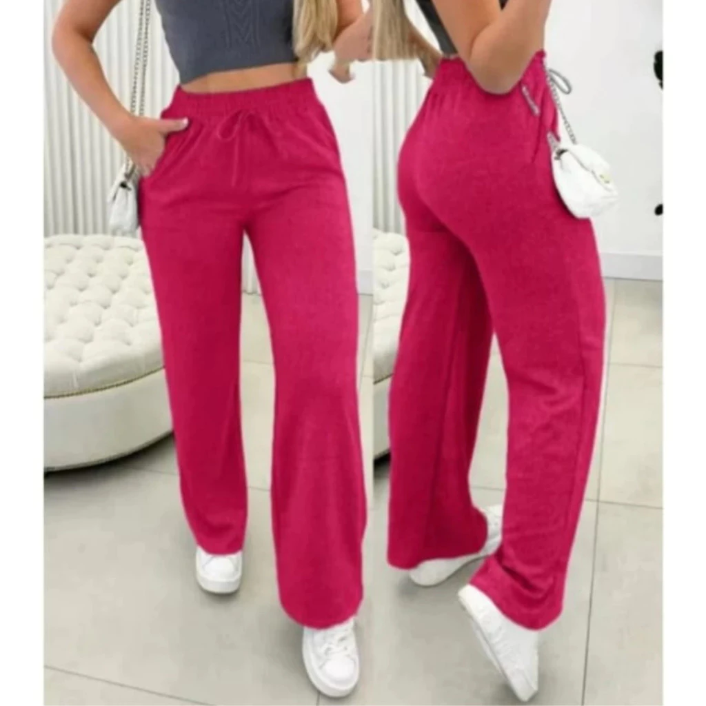 Calça Pantalona Lanzinha Feminina Cintura Alta Com Elastico De e Bolso Outono / Inverno Promoção - Imagem 4