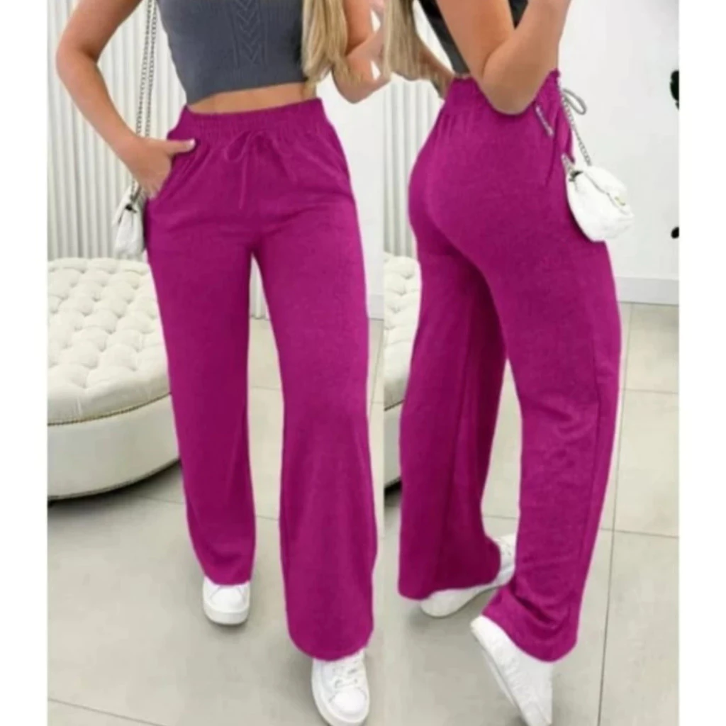 Calça Pantalona Lanzinha Feminina Cintura Alta Com Elastico De e Bolso Outono / Inverno Promoção - Imagem 3