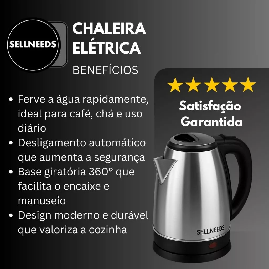Chaleira Elétrica Jarra Café Chá Inox 110v - Imagem 4