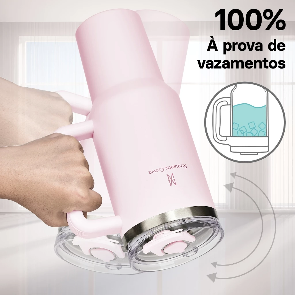 ROMANTIC CROWN Copo Térmico Portátil 1200ml/600ml com Tampa e Canudo Garrafa Térmica Inoxidável À prova de vazamentos - Imagem 9