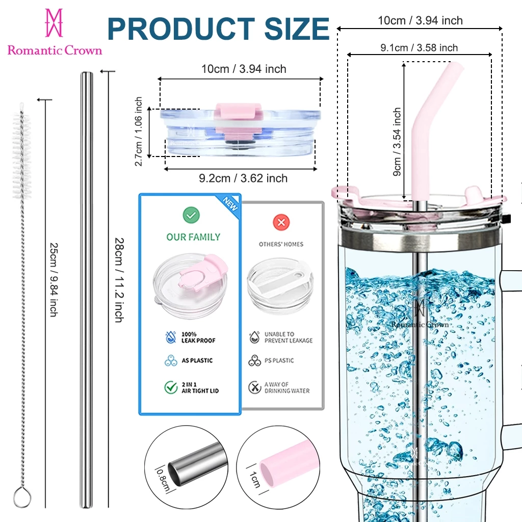 ROMANTIC CROWN Copo Térmico Portátil 1200ml/600ml com Tampa e Canudo Garrafa Térmica Inoxidável À prova de vazamentos - Imagem 8