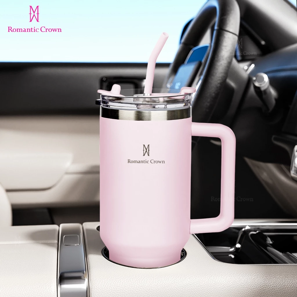 ROMANTIC CROWN Copo Térmico Portátil 1200ml/600ml com Tampa e Canudo Garrafa Térmica Inoxidável À prova de vazamentos - Imagem 6