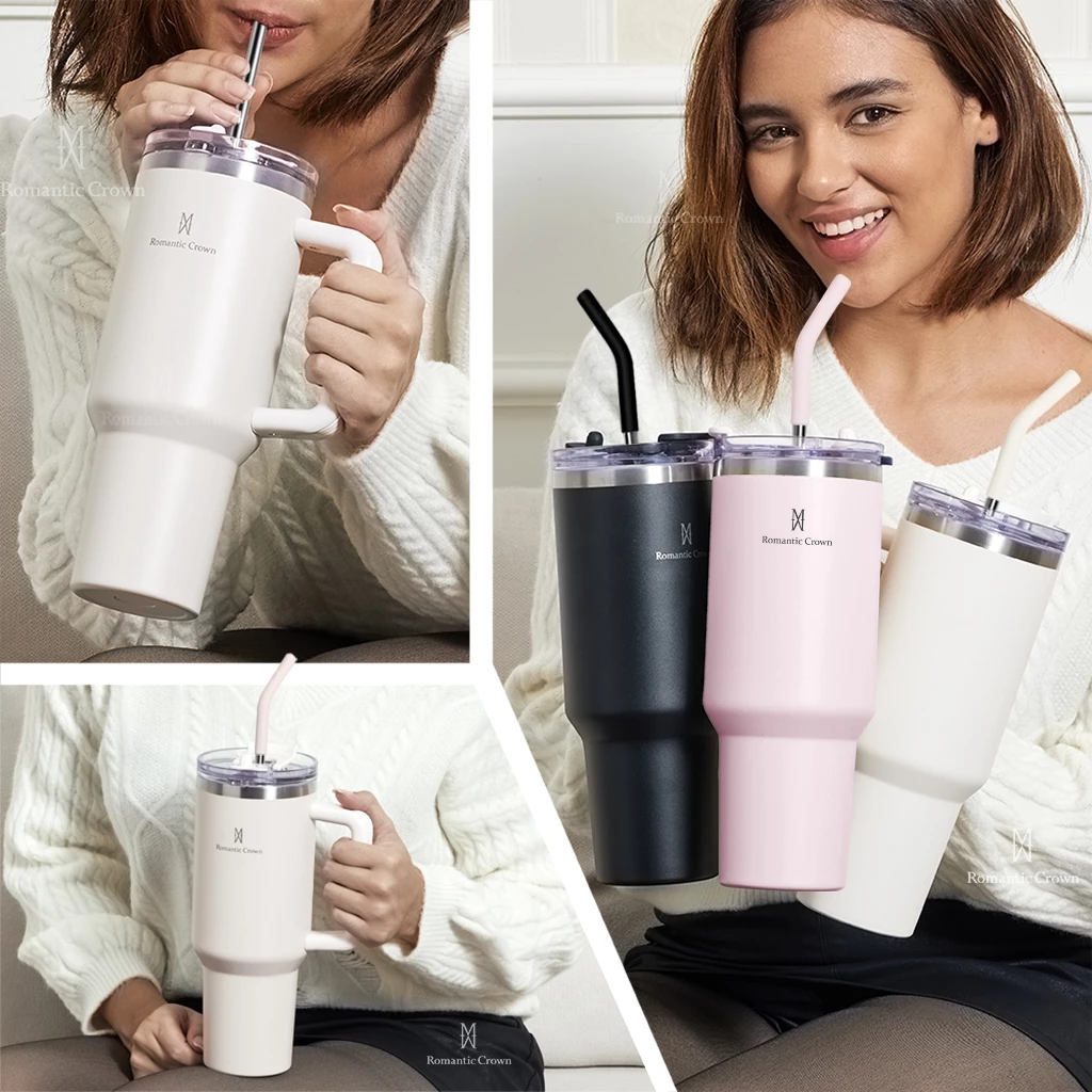 ROMANTIC CROWN Copo Térmico Portátil 1200ml/600ml com Tampa e Canudo Garrafa Térmica Inoxidável À prova de vazamentos - Imagem 5