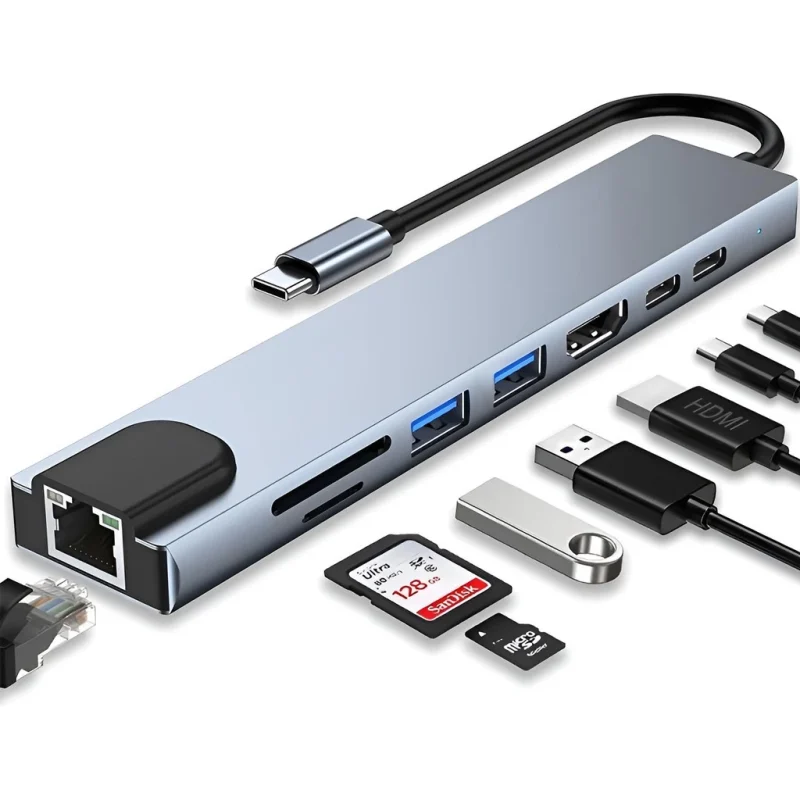 Hub USB-C 8 em 1 USB 2.03.0 HDMI 4K
