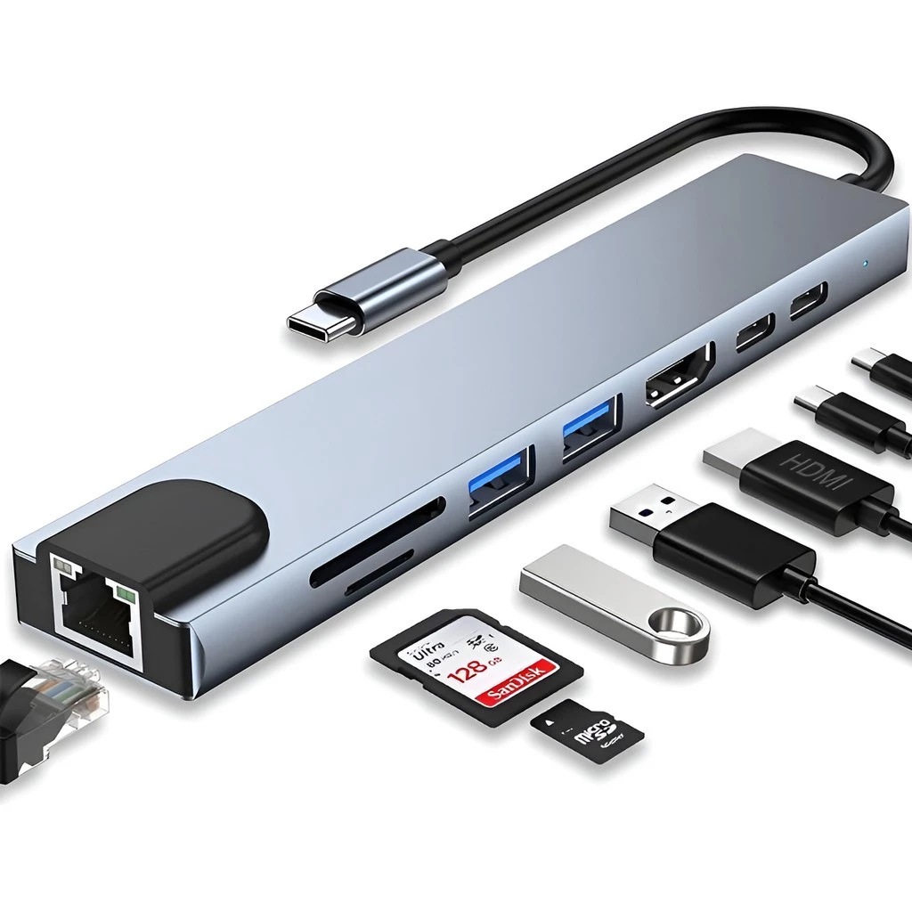 Hub USB-C 8 em 1 USB 2.03.0 HDMI 4K