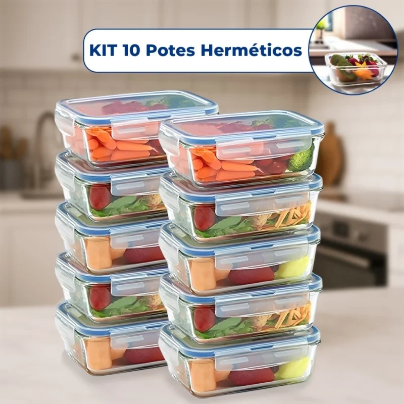 Kit 10 OU 5 Pote de Vidro Hermético