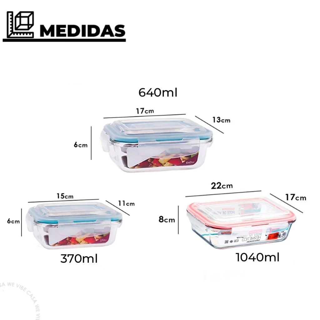 Kit 10 OU 5 Pote de Vidro Hermético Retangular 4 Travas Marmita Fit Microondas Mantimentos - Imagem 2
