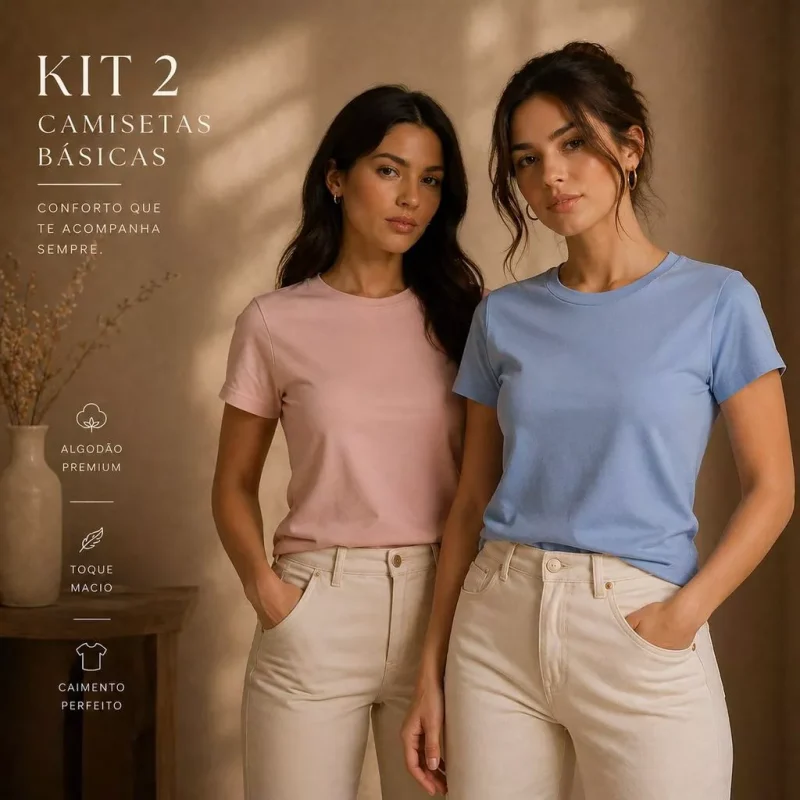 Kit 2 T-shirt Lisa Peruana 40.1 Cotton Pima Sem Estampa Feminina Baby