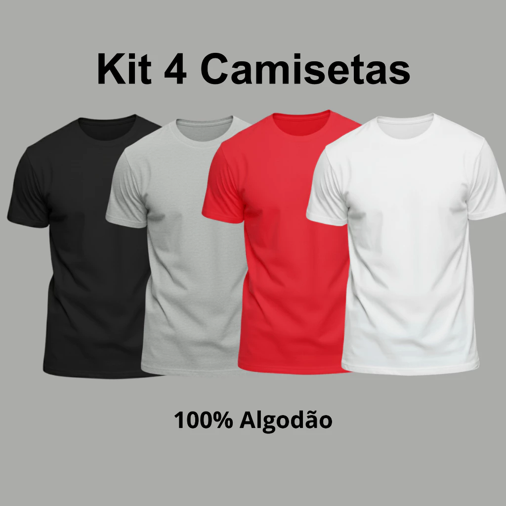 Kit 4 Camisetas Premium 100% Algodão Masculina Básica