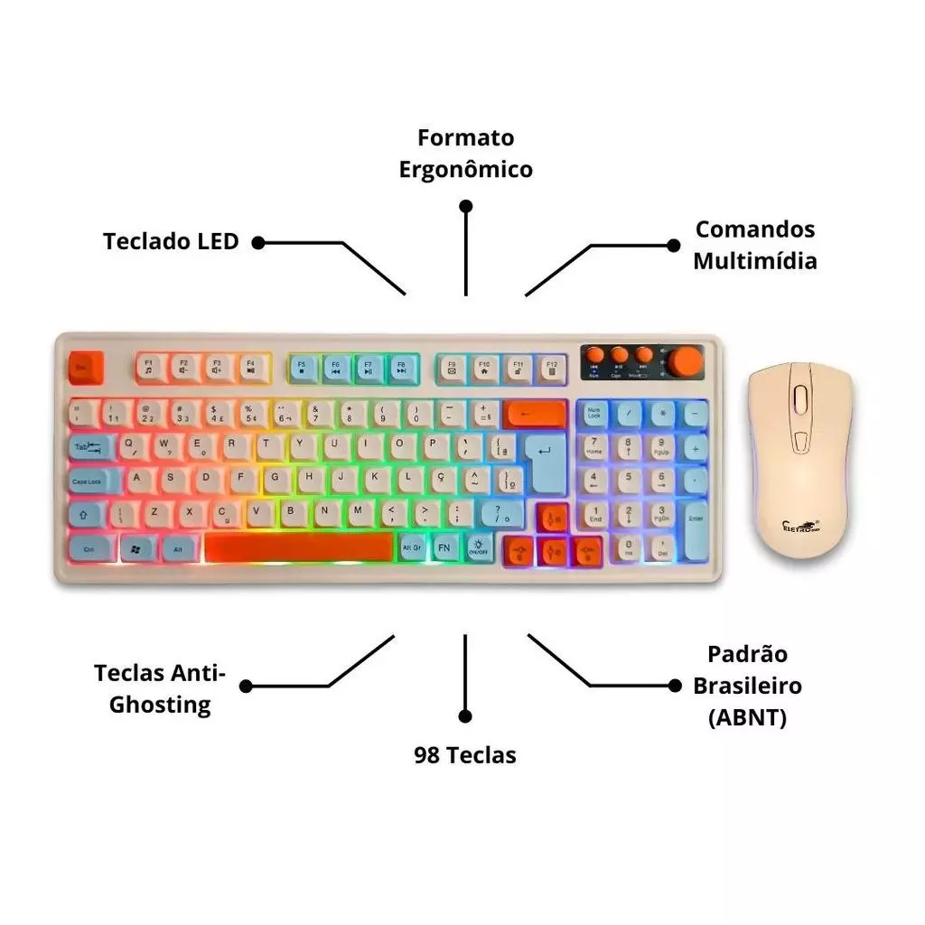 Kit Gamer Branco 3 em 1 Teclado Gamer RGB Anti-Ghosting + Mouse Gamer com Fio + Headset Sem Fio Cat Ear RGB - Imagem 7