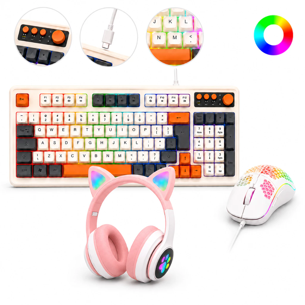 Kit Gamer Branco 3 em 1