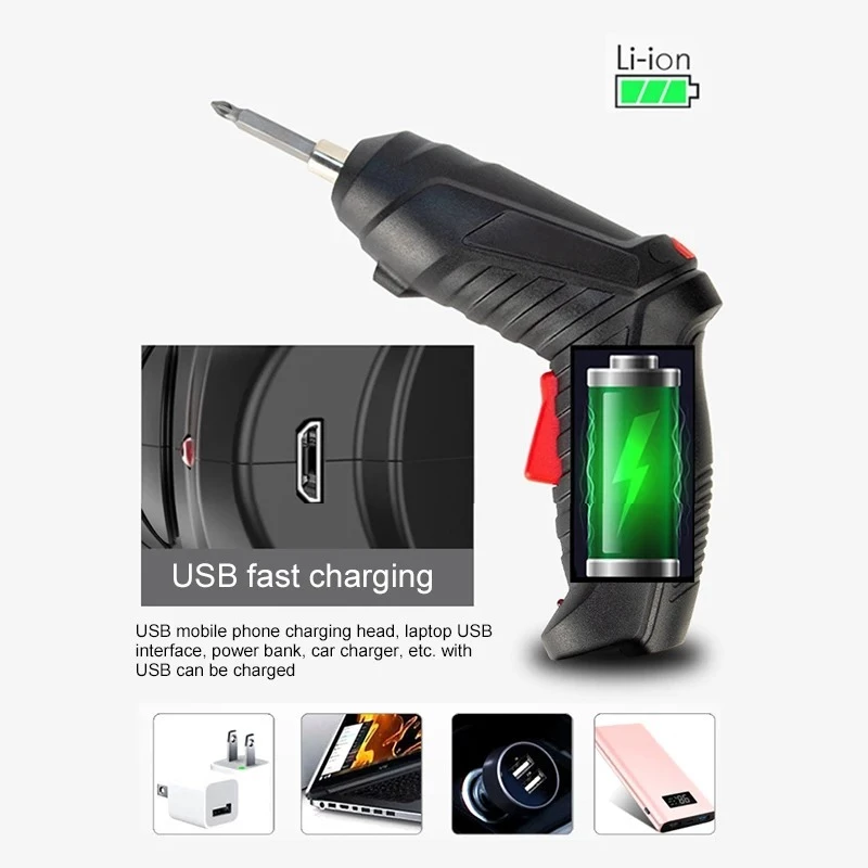 Kit Parafusadeira Elétrica/Furadeira 48 Peças À Bateria Sem Fio Carregador Usb Portátil Leve - Imagem 2