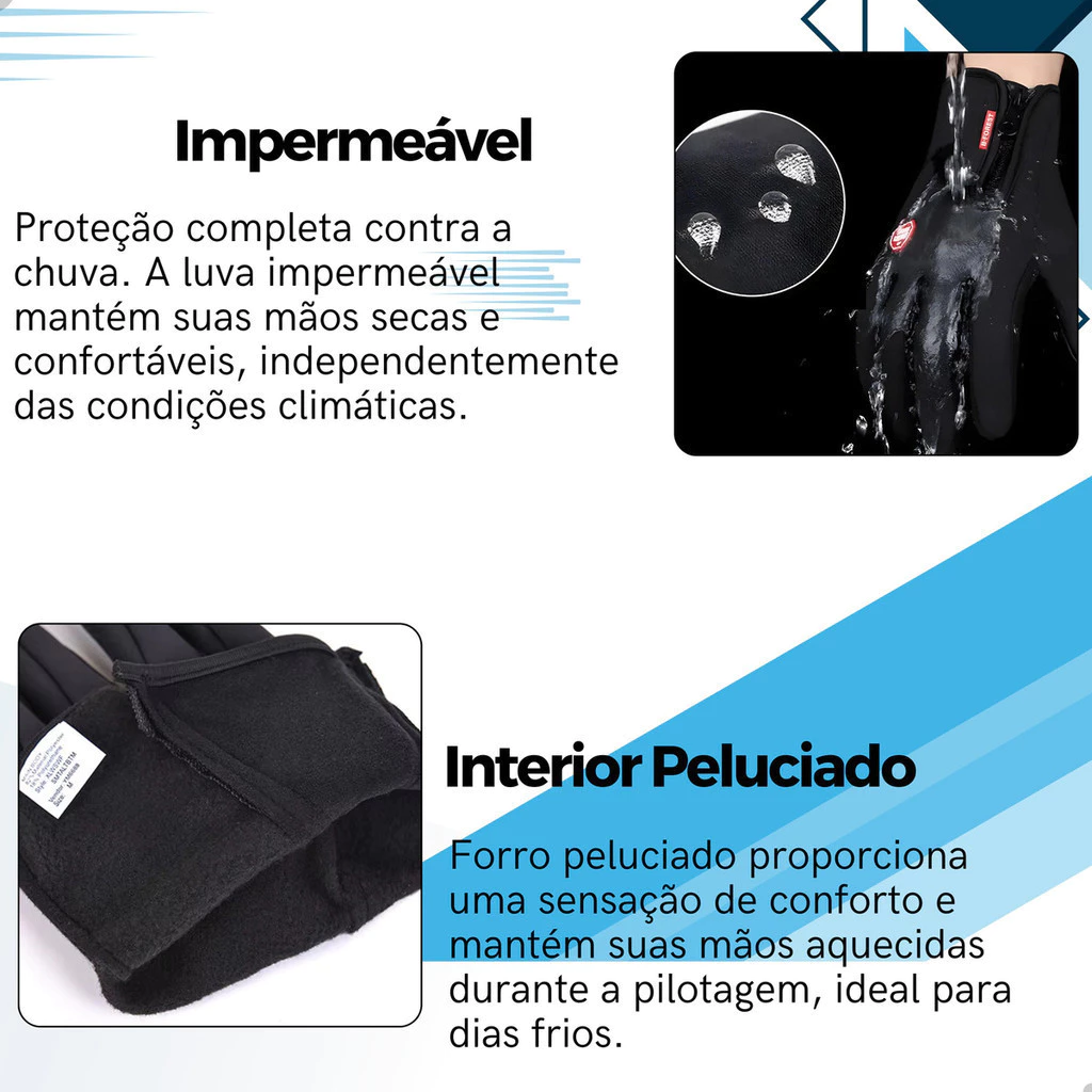Luva Térmica resistente a água Unissex para Moto e Bike com Touch - Imagem 7