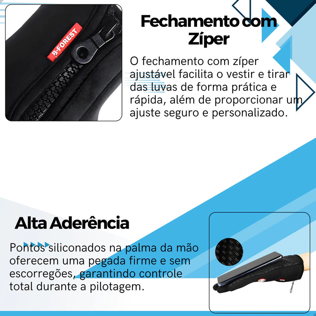 Luva Térmica resistente a água Unissex para Moto e Bike com Touch - Imagem 6