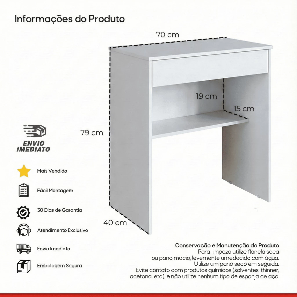 Mesa Computador Multiuso Escritório 1 Gaveta Prateleira Mais Vendida - Imagem 2
