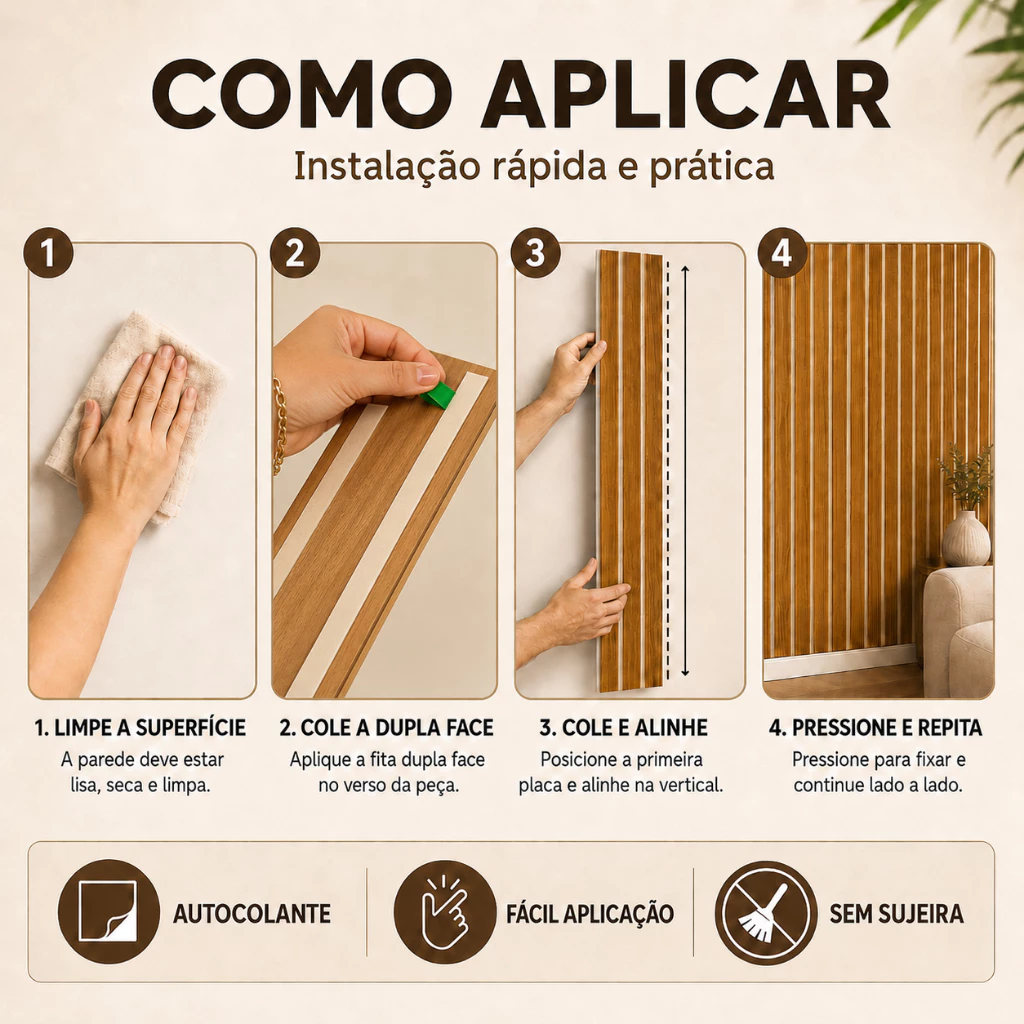 Kit Até 100 Placas Painel Ripado Autocolante Adesivo Decoração 45x10cm Para Parede Envio Imediato - Imagem 3