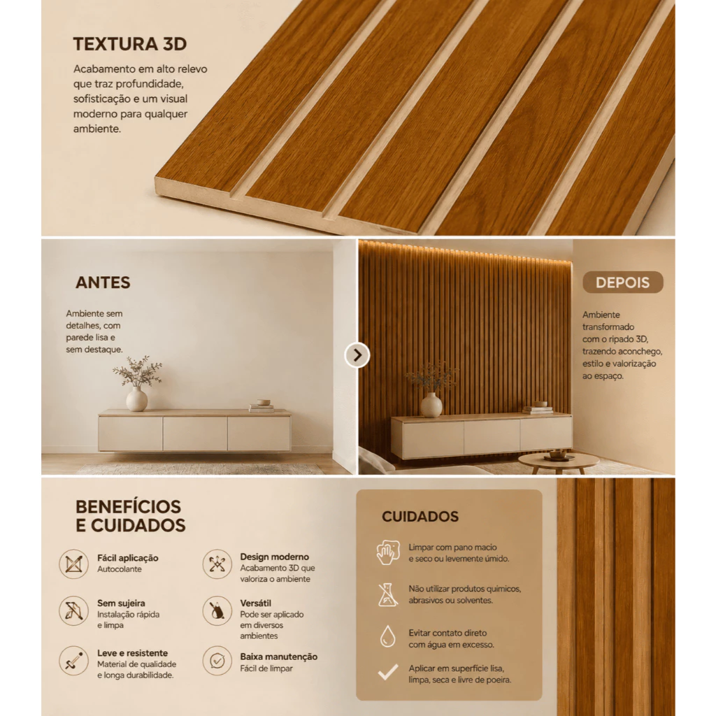 Kit Até 100 Placas Painel Ripado Autocolante Adesivo Decoração 45x10cm Para Parede Envio Imediato - Imagem 8