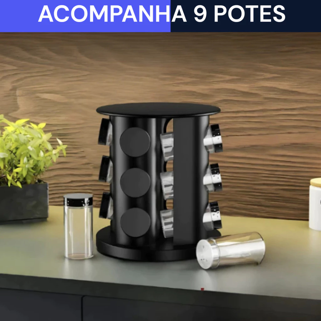 Porta Temperos Profissional Giratório 9 Potes Vidro Tampa Dosadora Condimentos PROMOÇÃO LIMITADA - Imagem 6