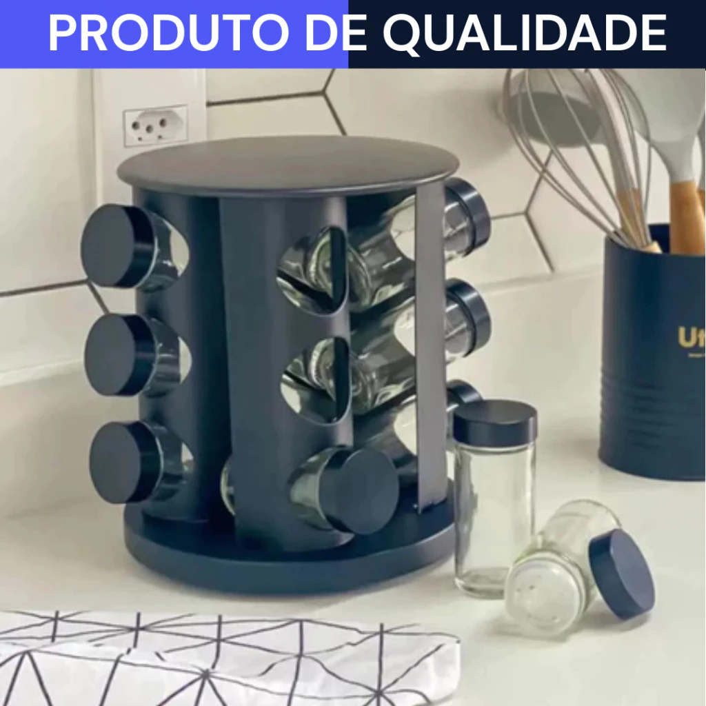 Porta Temperos Profissional Giratório 9 Potes Vidro Tampa Dosadora Condimentos PROMOÇÃO LIMITADA - Imagem 2