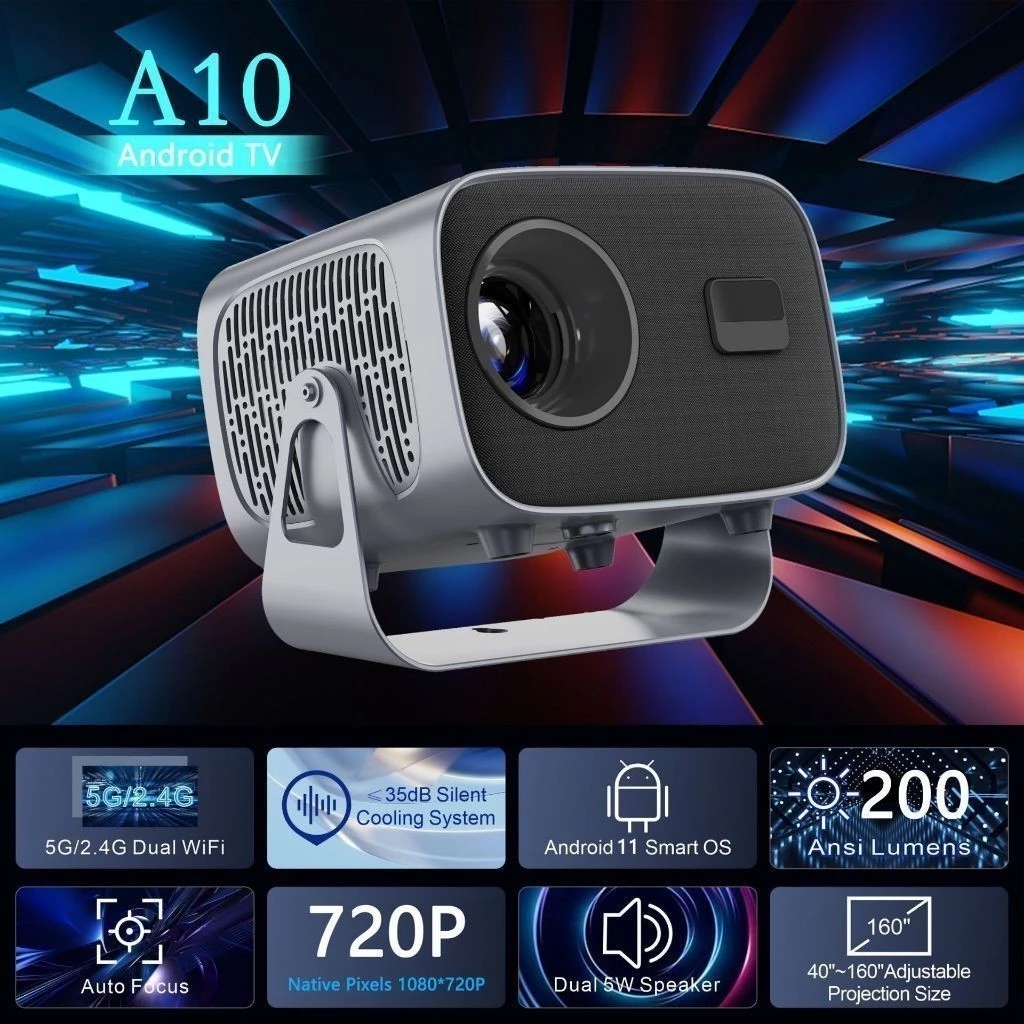 Projetor A10 Android TV 4K Dual Band WIFI 6.0 Bluetooth 5.0 Cinema Portátil Escritório Sala - Imagem 6