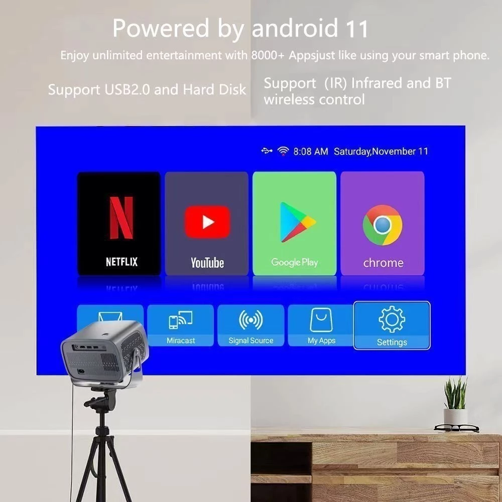 Projetor A10 Android TV 4K Dual Band WIFI 6.0 Bluetooth 5.0 Cinema Portátil Escritório Sala - Imagem 4
