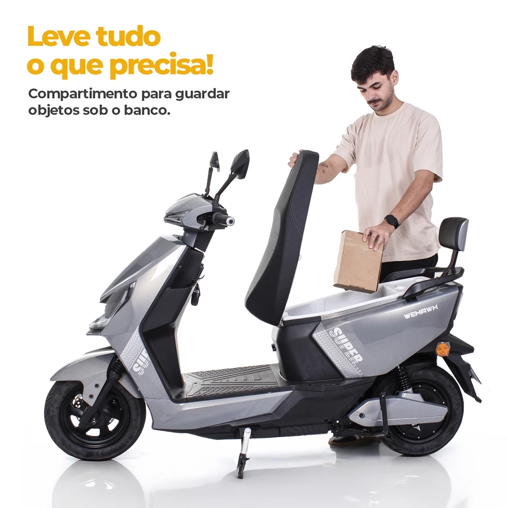 Scooter Elétrica 1000W WeHawk Super WX-05 – Bateria Chumbo 60V 20Ah, 2 Lugares, Autonomia 60Km 🇧🇷 - Imagem 4
