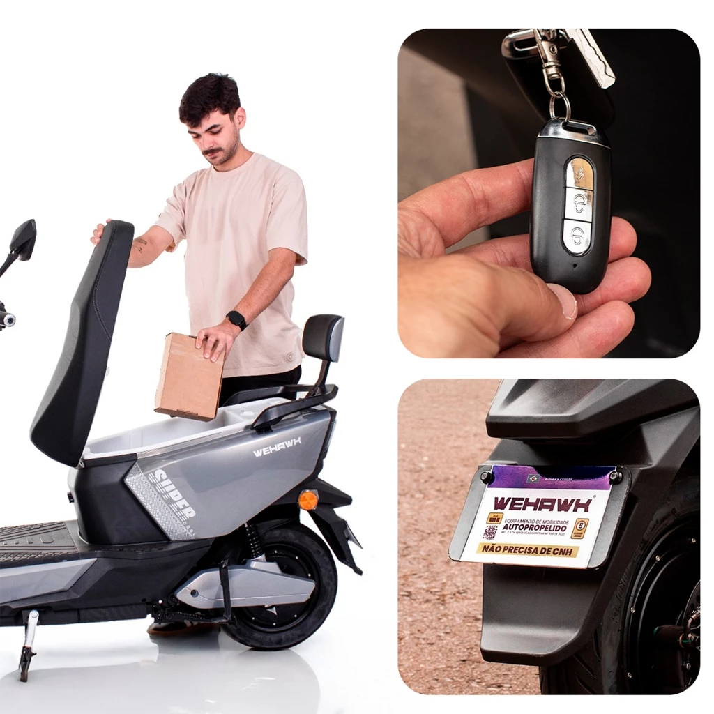 Scooter Elétrica 1000W WeHawk Super WX-05 – Bateria Chumbo 60V 20Ah, 2 Lugares, Autonomia 60Km 🇧🇷 - Imagem 2