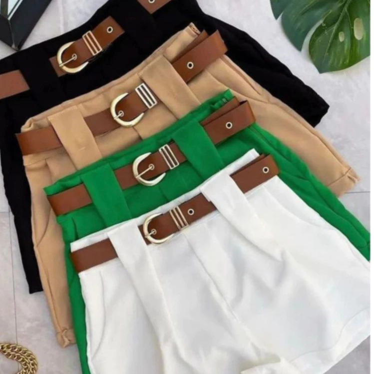 Short Alfaiataria Feminino Social Cintura Alta Com Cinto Com Bolso ENVIO IMEDIATO - Imagem 6