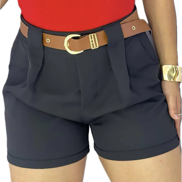 Short Alfaiataria Feminino Social Cintura Alta Com Cinto Com Bolso ENVIO IMEDIATO - Imagem 5