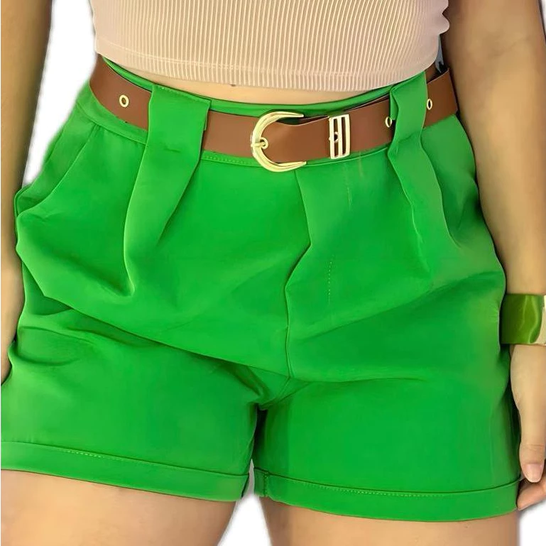 Short Alfaiataria Feminino Social Cintura Alta Com Cinto Com Bolso ENVIO IMEDIATO - Imagem 4