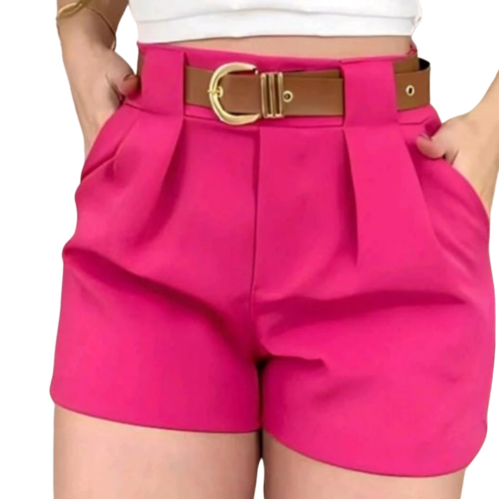 Short Alfaiataria Feminino Social Cintura Alta Com Cinto Com Bolso ENVIO IMEDIATO - Imagem 2